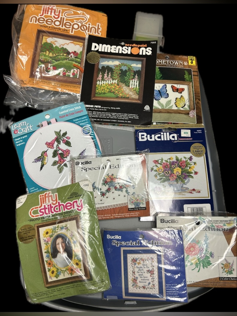 Lot of 9 Vintage Needlecraft Kits – Bucilla, Dimensions, Jiffy & More!